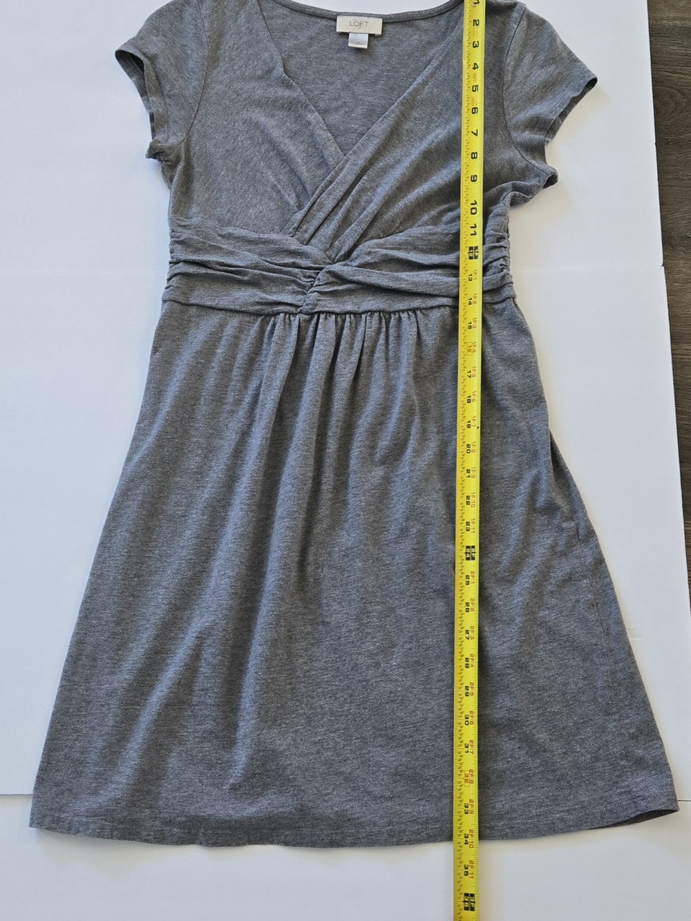 LOFT Light Grey Faux-Wrap Cap Sleeve Dress - Picture 4 of 5
